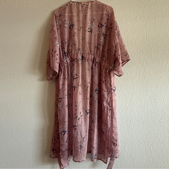 🆕 Blush Pink Floral Kimono Robe – Sheer Lightweight Chiffon Wrap with Belt NWOT - Picture 15 of 16